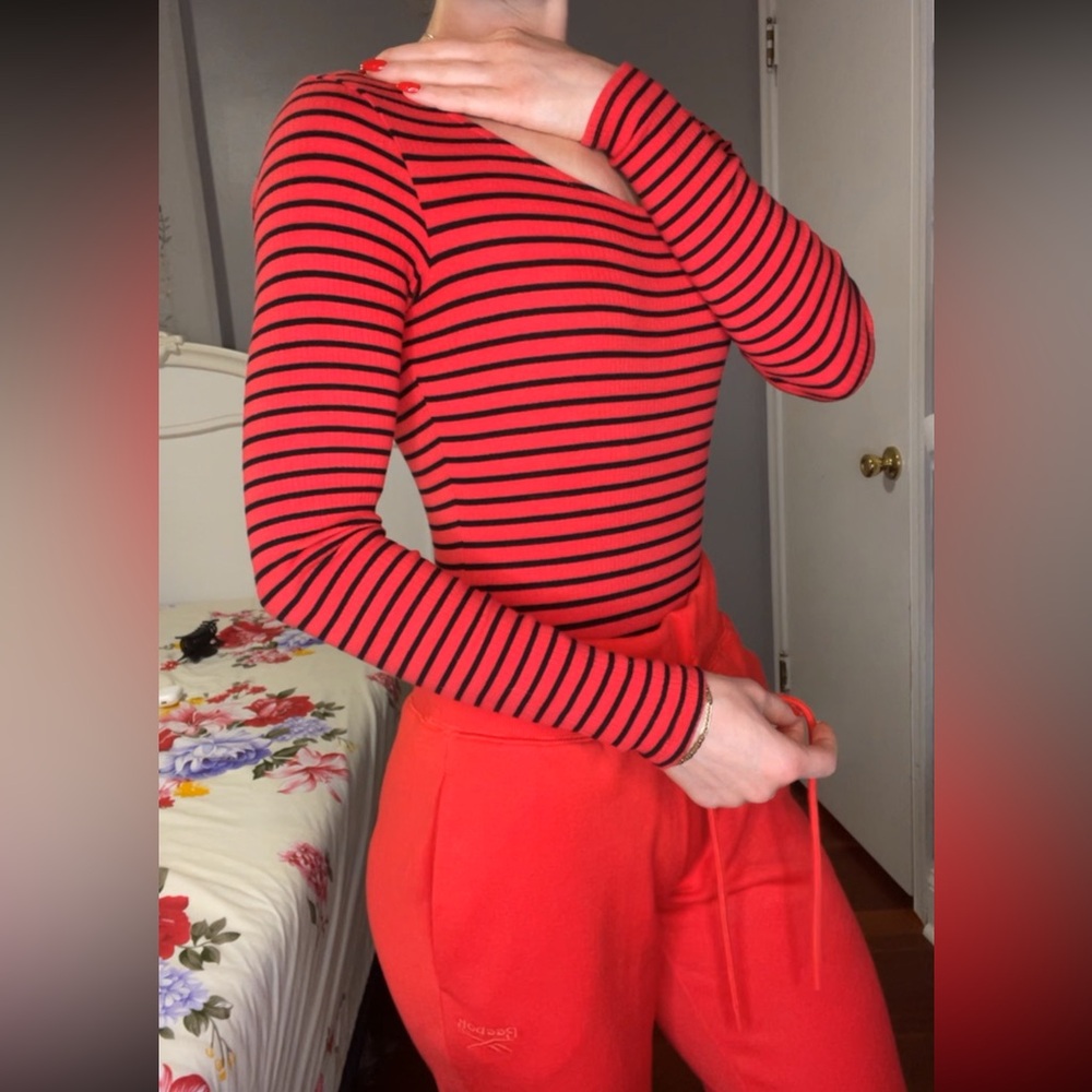 Red and black stripped bodysuit